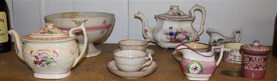 Assorted pink lustre wares